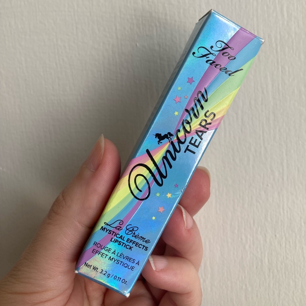 Too Faced Unicorn Tears Blue Holographic Iridescent  Lipstick Pink Lip Stain
